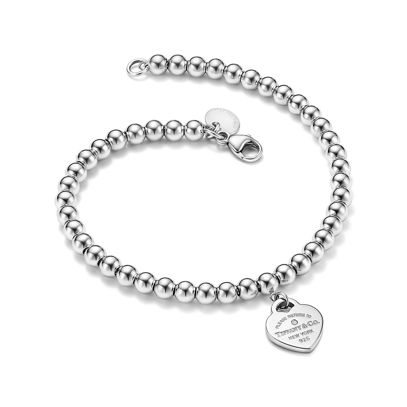 Браслет из бусин Return to Tiffany™, подвеска-сердце, серебро, бриллиант, 4 мм